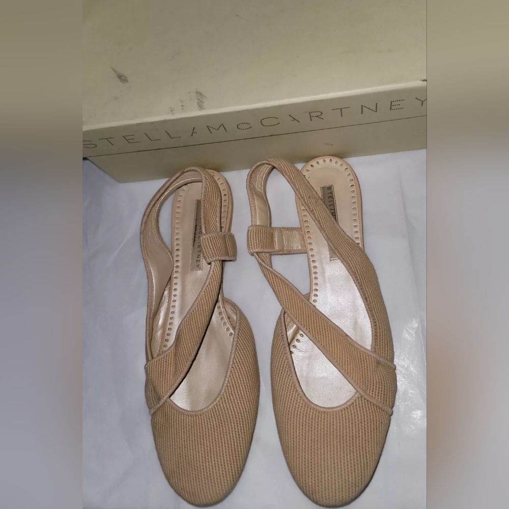 Stella McCartney Scarpa Tess Nude Slingback Sandals Womens 38/7US Piping Flat